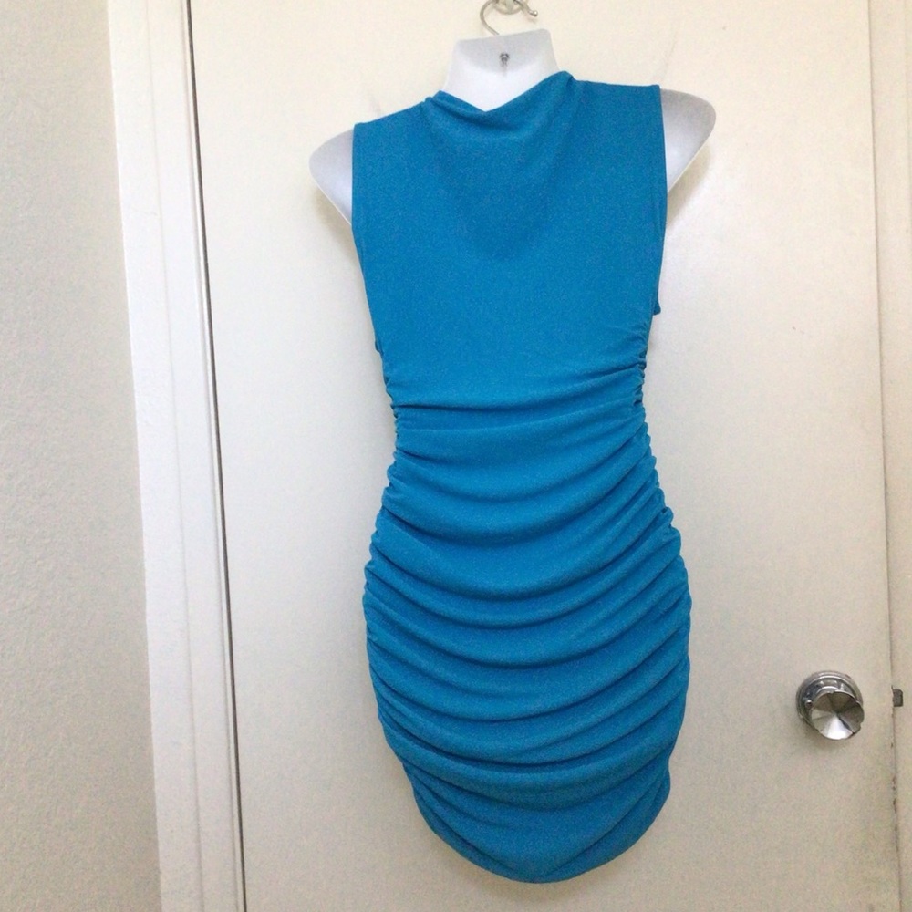 Zara Blue Ruched Mini Dress - Picture 8 of 9